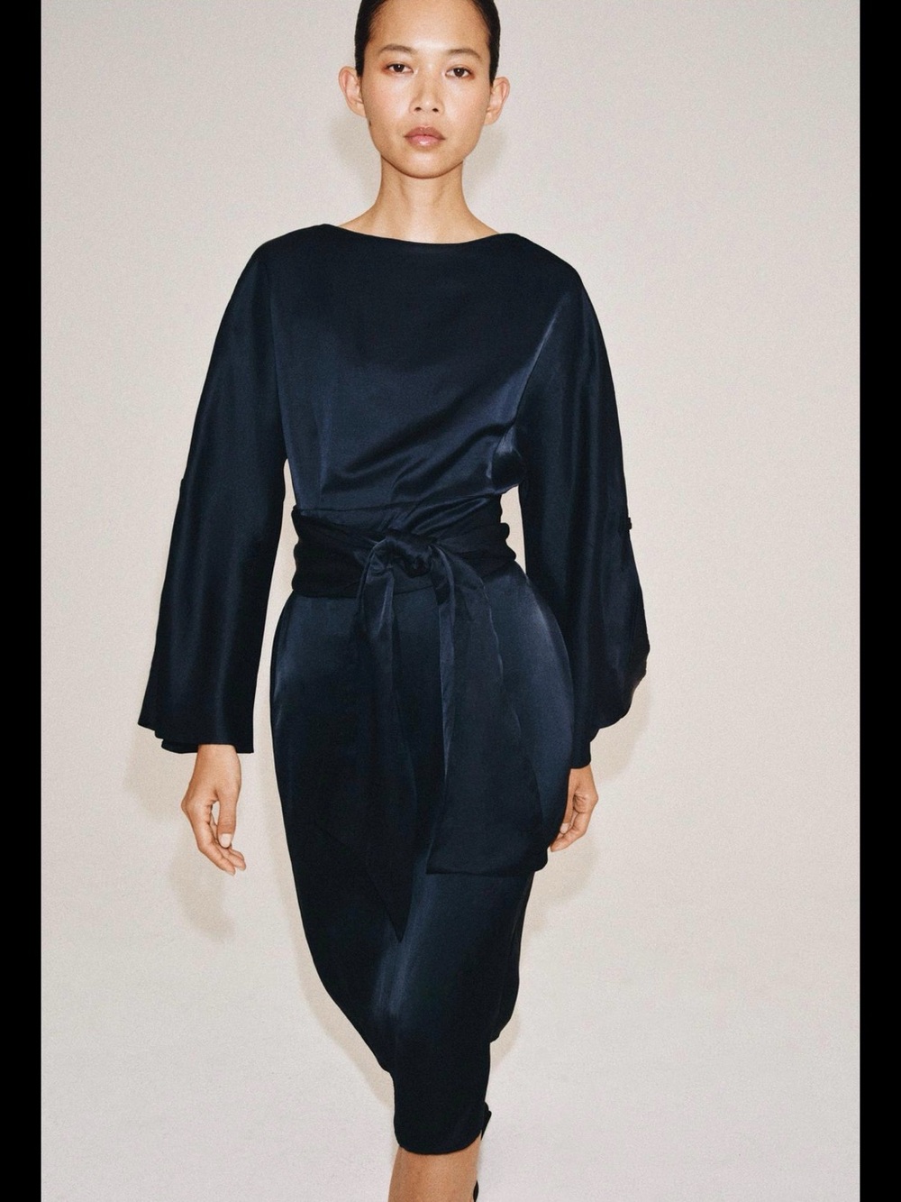 ZARA -ZW COLLECTION NWT❗️linen Blue BELTED MIDI DRESS